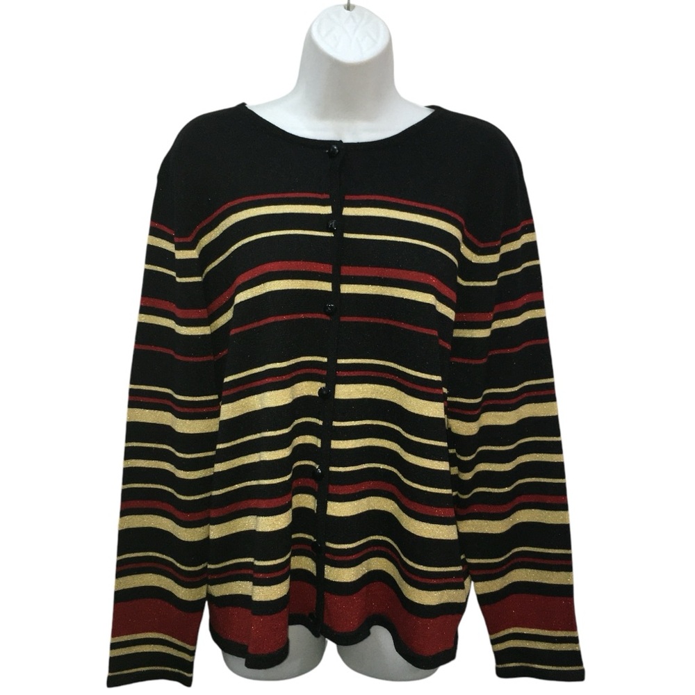 Alfred Dunner Silk Blend Sparkle Multicolor Striped Cardigan - Women’s Medium